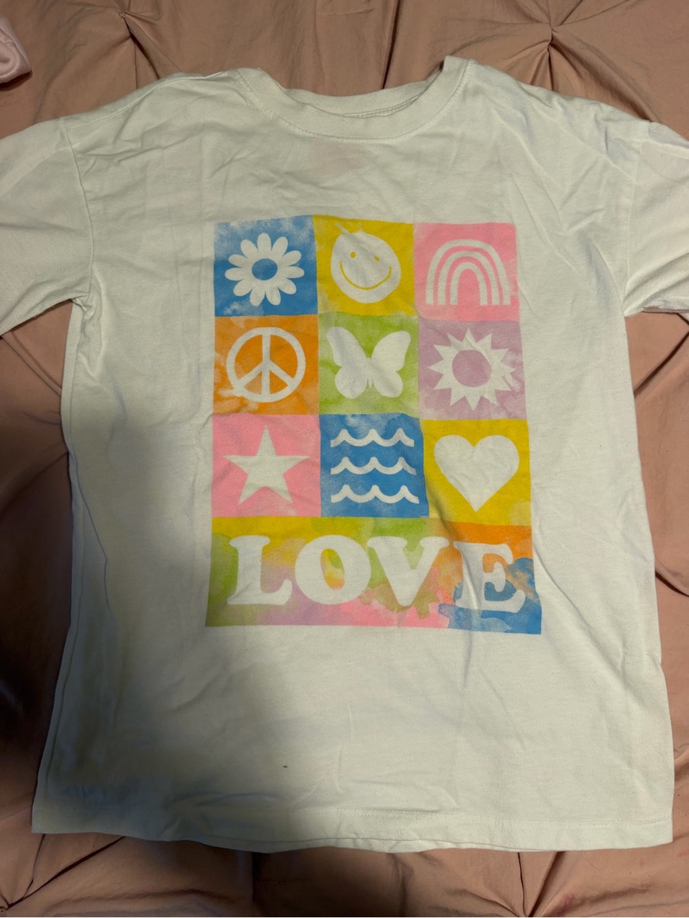 Cat & Jack White Tee with Pastel Grid 'LOVE' Icons